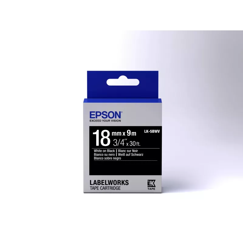 Epson LabelWorks LK-5BWV cartucho de fita para etiquetas, branco sobre preto, 18 mm x 9 m