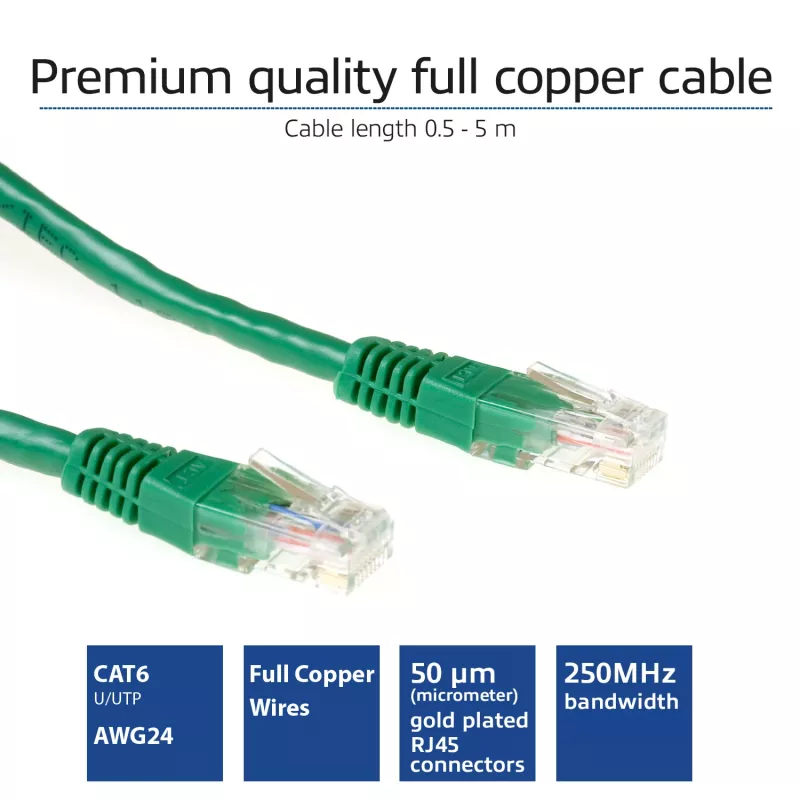 Cabo de patch ACT verde 5 metros U/UTP CAT6 com fichas RJ45