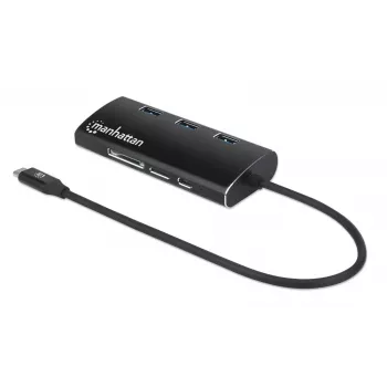 Manhattan Dock/Hub USB-C com leitor de cartões, ligações (x6): Ethernet, HDMI, USB-A (x3) e USB-C, com Power Delivery (100 W) para a ligação USB-C (nota: requer fonte de alimentação USB-C e cabo USB-C adicionais), universal para todos os dispositivos, alumínio, corresponde a DKT30CSDHPD3