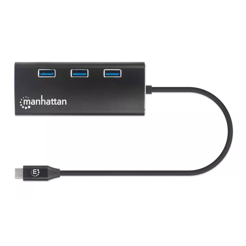Manhattan Dock/Hub USB-C com leitor de cartões, ligações (x6): Ethernet, HDMI, USB-A (x3) e USB-C, com Power Delivery (100 W) para a ligação USB-C (nota: requer fonte de alimentação USB-C e cabo USB-C adicionais), universal para todos os dispositivos, alumínio, corresponde a DKT30CSDHPD3