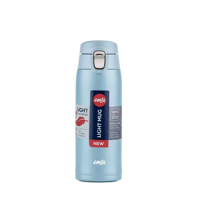 Caneca EMSA Light 400 ml azul tampa de aço inoxidável polipropileno