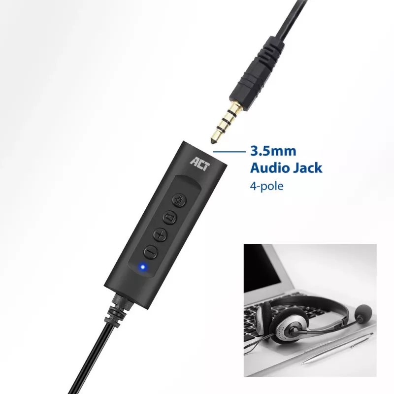 Placa de som ACT AC9360 USB 3,5 mm entrada para auscultadores 4 botões