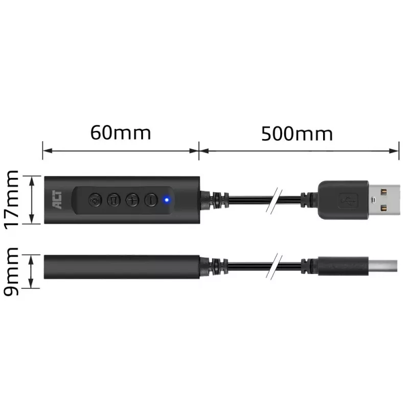 Placa de som ACT AC9360 USB 3,5 mm entrada para auscultadores 4 botões