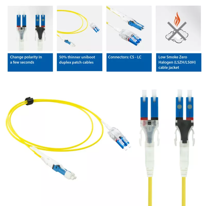 Cabo patch de fibra ótica ACT 1,5 metros monomodo 9/125 OS2 Polarity Twist uniboot duplex CS - LC