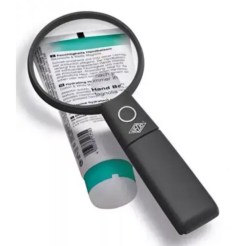 Lupa LED de mão WEDO 271 7565 — ampliação 5×, a pilhas, Preto/Branco