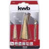 kwb 525890 Conjunto de brocas escalonadas com broca de fresagem, 3 unid., 4-12 mm / 4-30 mm / 6 mm, HSS TiN