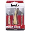 kwb 525890 Conjunto de brocas escalonadas com broca de fresagem, 3 unid., 4-12 mm / 4-30 mm / 6 mm, HSS TiN