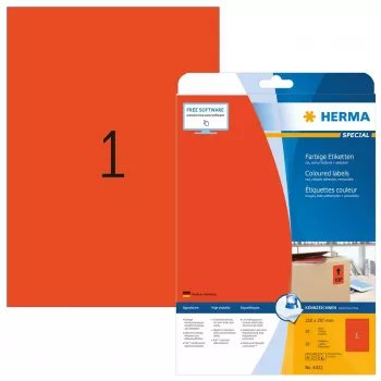 Etiqueta de impressora autoadesiva HERMA etiquetas coloridas A4 210x297 mm vermelho papel mate 20 unid.