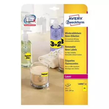 Etiqueta autoadesiva Avery L6006-25 retângulo arredondado removível amarelo