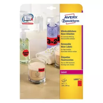 Etiqueta autoadesiva Avery L6005-25 retângulo arredondado removível vermelho