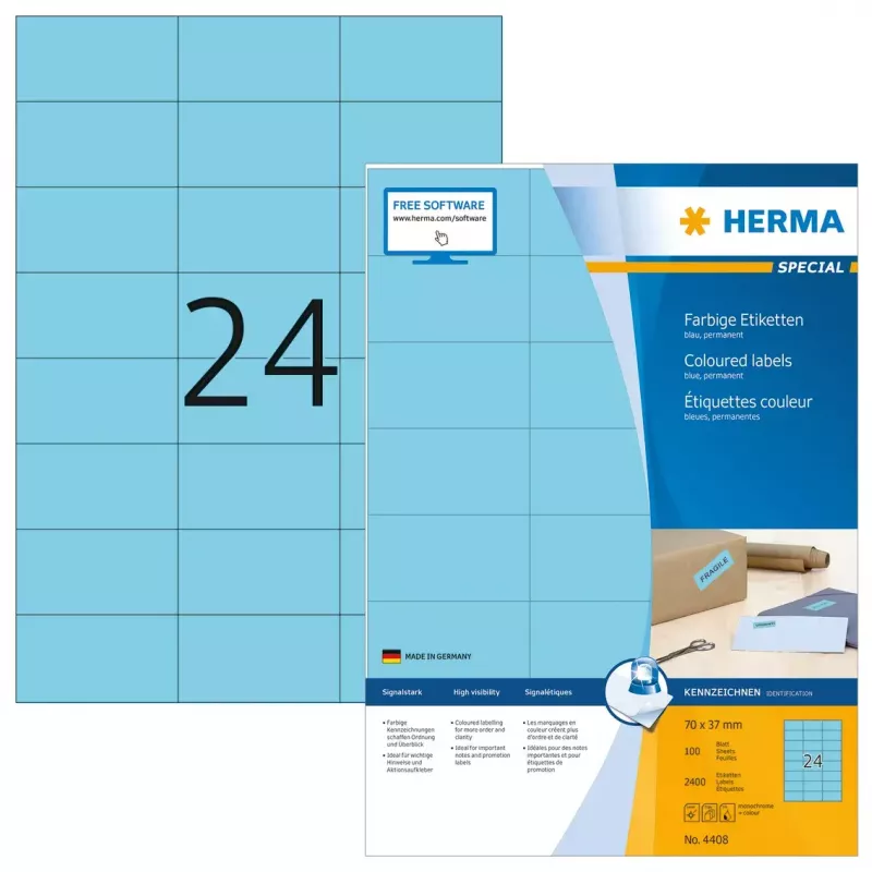 HERMA SuperPrint 4408 etiquetas autoadesivas, 37 x 70 mm, 100 un., azuis