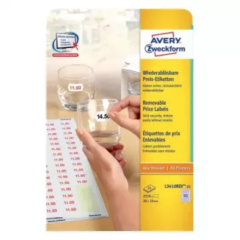 Etiquetas autocolantes AVERY L3410REV-25 removíveis branco 2550 unidades