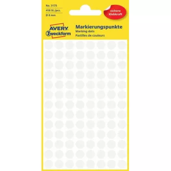 Etiquetas Avery Zweckform pontos de codificação de cores branco, redondos cola permanente, 8 mm, 416 unid.