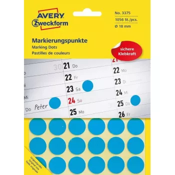 Etiqueta autocolante redonda Avery 3375 azul 1056 unidades