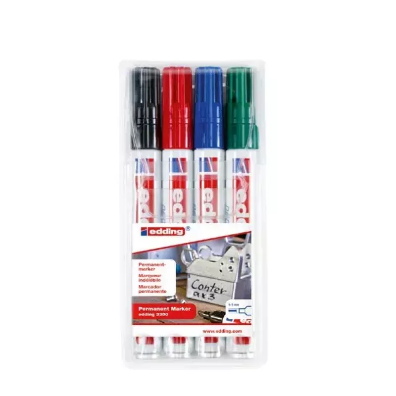 Marcador permanente Edding 3300 ponta chanfrada preto azul verde vermelho