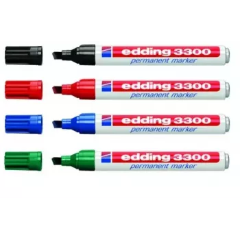 Marcador permanente Edding 3300 ponta chanfrada preto azul verde vermelho