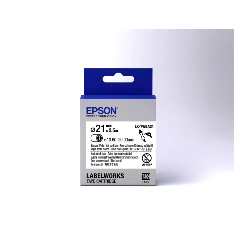 Cartucho de etiquetas Epson Heat Shrink Tube (HST) LK-7WBA21 preto/branco D21mm (2,5m)