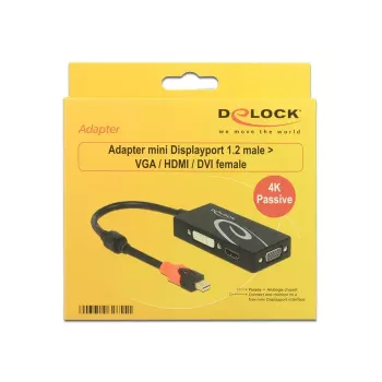 Delock 62855 Adaptador de Mini DisplayPort 1.2 para VGA / HDMI / DVI, 4K, passivo, preto