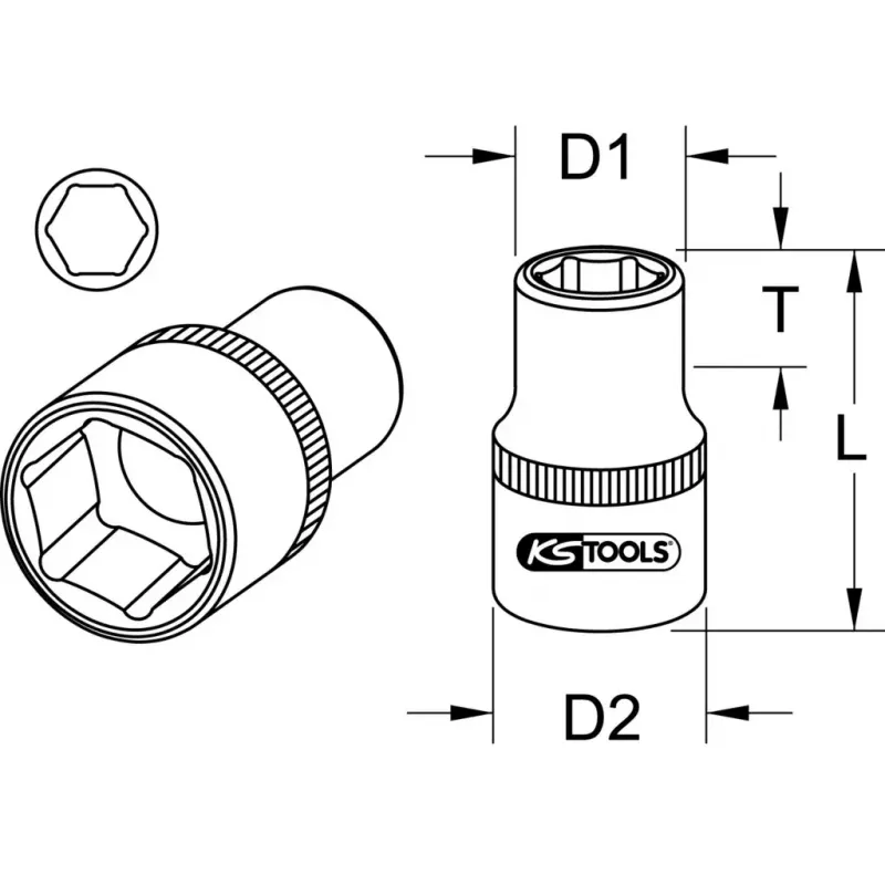 Conjunto de chaves de caixa KS Tools 911.1060 encaixe de 1 polegada métrico 8,2 cm de diâmetro
