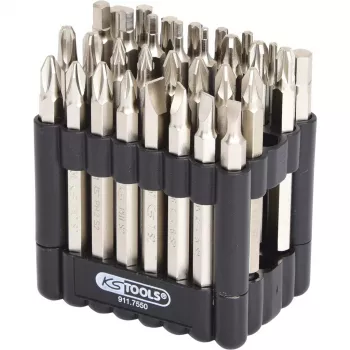 Conjunto de pontas de chave de fenda KS Tools 911.7550 — 32 peças, níquel, 75 mm, encaixe sextavado de 1/4 polegada (25,4/4 mm)