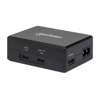 Dock multifunções de vídeo inteligente Manhattan, ligações (x5): HDMI, USB-A (x2), USB-C (x2), com Power Delivery na ligação USB-C, alimentação interna, ultrakompakt, cabo de alimentação removível, preto, três anos de garantia, caixa de retalho
