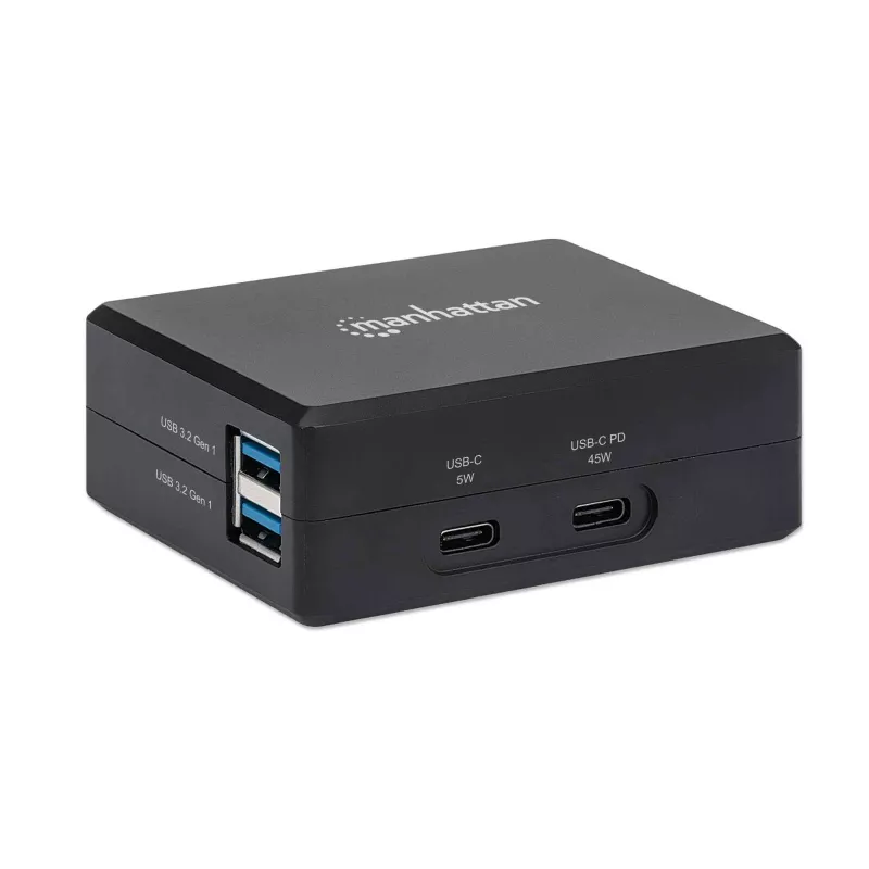 Dock multifunções de vídeo inteligente Manhattan, ligações (x5): HDMI, USB-A (x2), USB-C (x2), com Power Delivery na ligação USB-C, alimentação interna, ultrakompakt, cabo de alimentação removível, preto, três anos de garantia, caixa de retalho