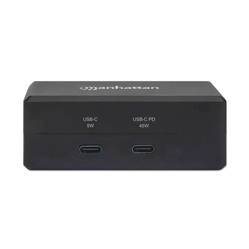 Dock multifunções de vídeo inteligente Manhattan, ligações (x5): HDMI, USB-A (x2), USB-C (x2), com Power Delivery na ligação USB-C, alimentação interna, ultrakompakt, cabo de alimentação removível, preto, três anos de garantia, caixa de retalho
