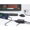Dock multifunções de vídeo inteligente Manhattan, ligações (x5): HDMI, USB-A (x2), USB-C (x2), com Power Delivery na ligação USB-C, alimentação interna, ultrakompakt, cabo de alimentação removível, preto, três anos de garantia, caixa de retalho