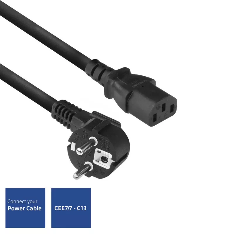 Cabo de alimentação ACT Powercord ficha CEE 7/7 (angular) - C13 preto 2 m