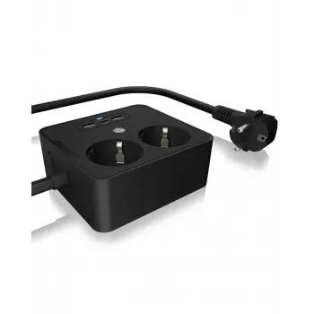 ICY BOX IB-MPS2220B-CH extensão de alimentação 1,9 m 2 tomadas AC interior preto