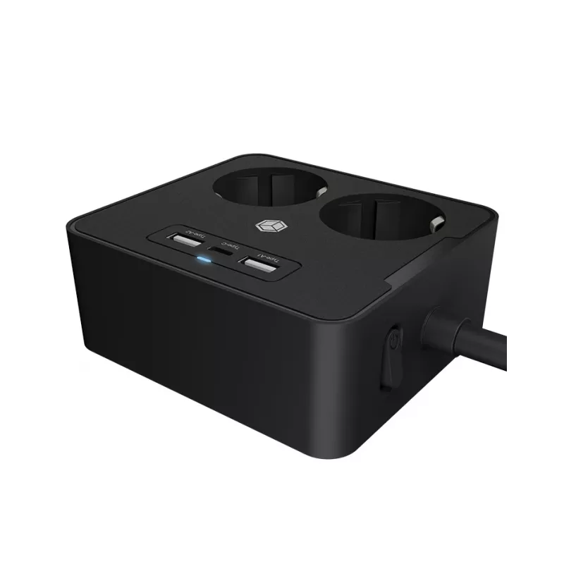 ICY BOX IB-MPS2220B-CH extensão de alimentação 1,9 m 2 tomadas AC interior preto