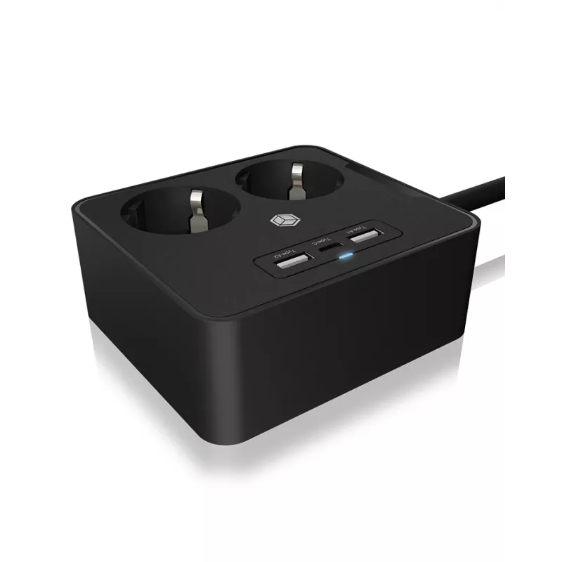 ICY BOX IB-MPS2220B-CH extensão de alimentação 1,9 m 2 tomadas AC interior preto