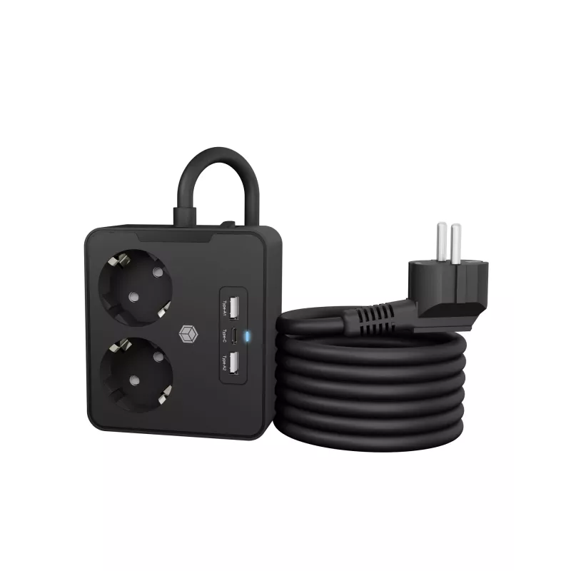 ICY BOX IB-MPS2220B-CH extensão de alimentação 1,9 m 2 tomadas AC interior preto