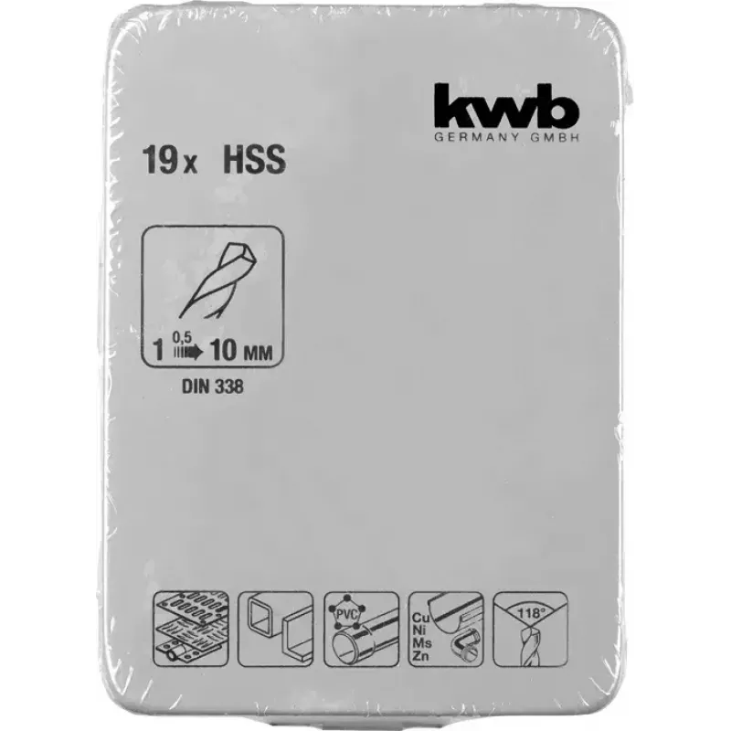 Conjunto de brocas KWB 421944 19 peças 1,0 - 10 mm brocas helicoidais