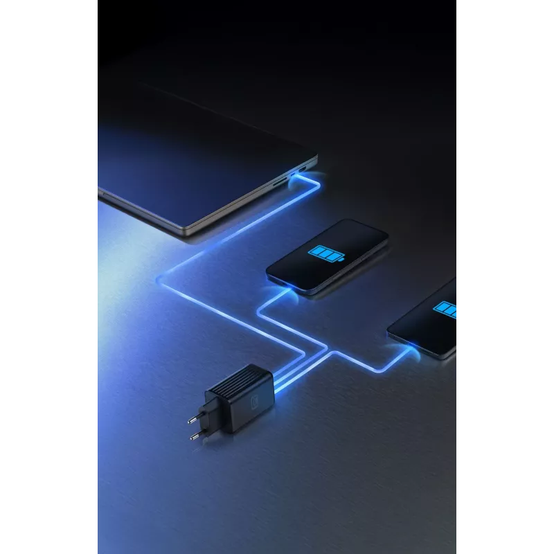 Cellularline Multipower Micro Carregador rápido ultracompacto de 65W com 3 ligações