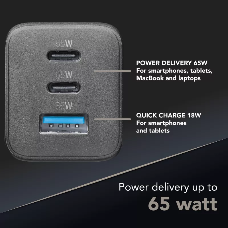Cellularline Multipower Micro Carregador rápido ultracompacto de 65W com 3 ligações