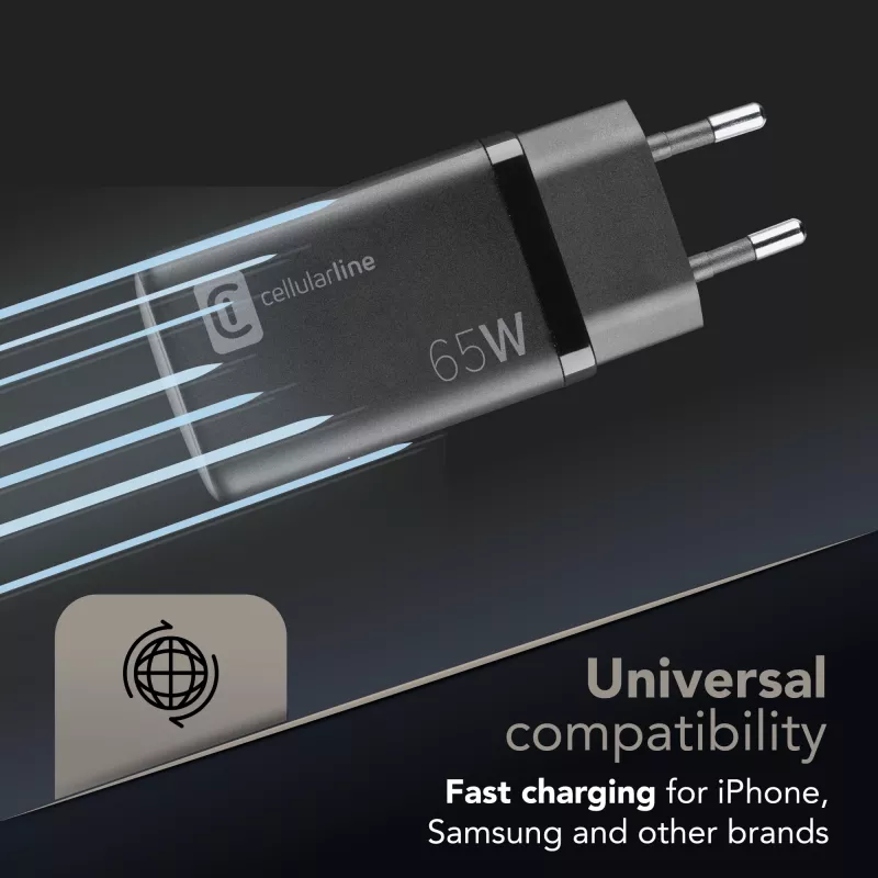 Cellularline Multipower Micro Carregador rápido ultracompacto de 65W com 3 ligações