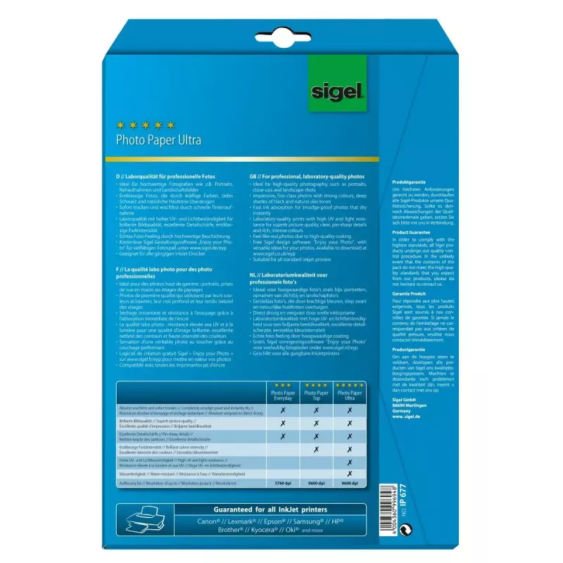 Papel fotográfico A4 brilhante Sigel IP677