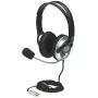Manhattan Headset estéreo over-ear (3,5 mm), arco do microfone (acolchoado), arco de cabeça em aço ajustável, controlo remoto no cabo para volume, almofadas auriculares, 2x fichas jack estéreo de 3,5 mm padrão para áudio/microfone, cabo de 2,5 m, 3 anos de garantia