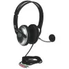 Manhattan Headset estéreo over-ear (3,5 mm), arco do microfone (acolchoado), arco de cabeça em aço ajustável, controlo remoto no cabo para volume, almofadas auriculares, 2x fichas jack estéreo de 3,5 mm padrão para áudio/microfone, cabo de 2,5 m, 3 anos de garantia