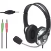 Manhattan Headset estéreo over-ear (3,5 mm), arco do microfone (acolchoado), arco de cabeça em aço ajustável, controlo remoto no cabo para volume, almofadas auriculares, 2x fichas jack estéreo de 3,5 mm padrão para áudio/microfone, cabo de 2,5 m, 3 anos de garantia