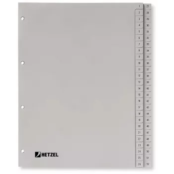 Separador Rexel PP, cinzento, numérico, cinzento, A4, 225 mm, 300 mm, 7 mm, 1 unid.