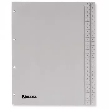 Separador Rexel PP, cinzento, numérico, cinzento, A4, 225 mm, 300 mm, 7 mm, 1 unid.
