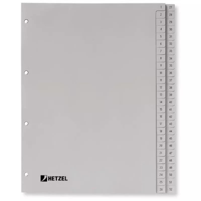 Separador Rexel PP, cinzento, numérico, cinzento, A4, 225 mm, 300 mm, 7 mm, 1 unid.