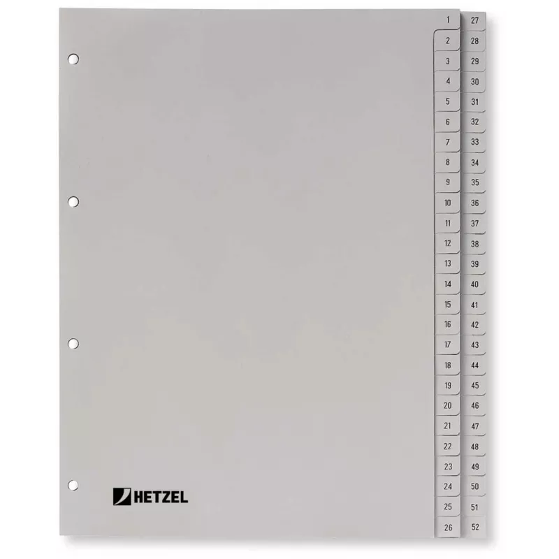 Separador Rexel PP, cinzento, numérico, cinzento, A4, 225 mm, 300 mm, 7 mm, 1 unid.