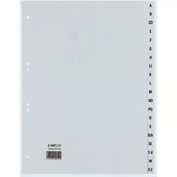 Separador Rexel PP, cinzento, alfabético, separador alfabético, polipropileno (PP), cinzento, A4+, 246 mm, 297 mm