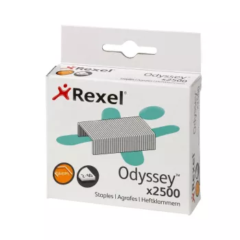 Agrafos Rexel Odyssey embalagem de 2500 unidades, pacote de agrafos, 2500 agrafos, aço, prateado, 60 folhas, 130 g