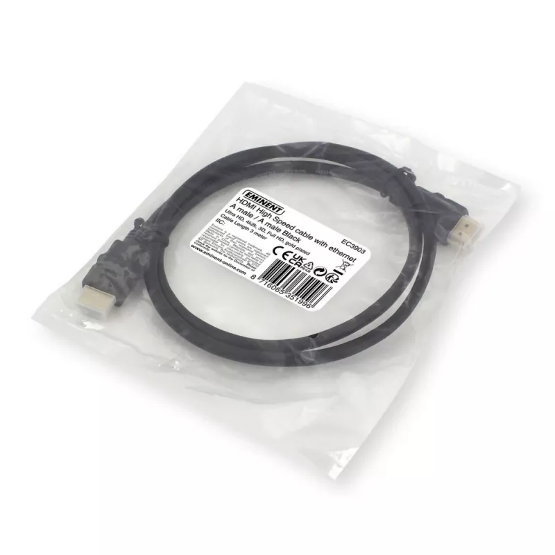 Ewent OEM Cabo HDMI High Speed com Ethernet, 3 metros Preto