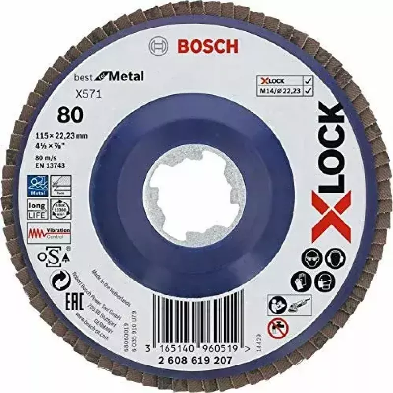 Disco de rebarbar Bosch 115 mm, grão 80, modelo 2608619207