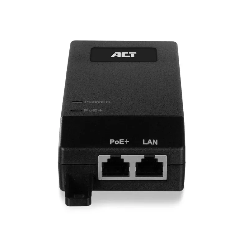 ACT AC4438 injetor PoE+ Gigabit, 10/100/1000 Mbit/s, IEEE 802.3/802.3ab/802.3af/802.3at/802.3u, 30 V, 100-240 V, preto